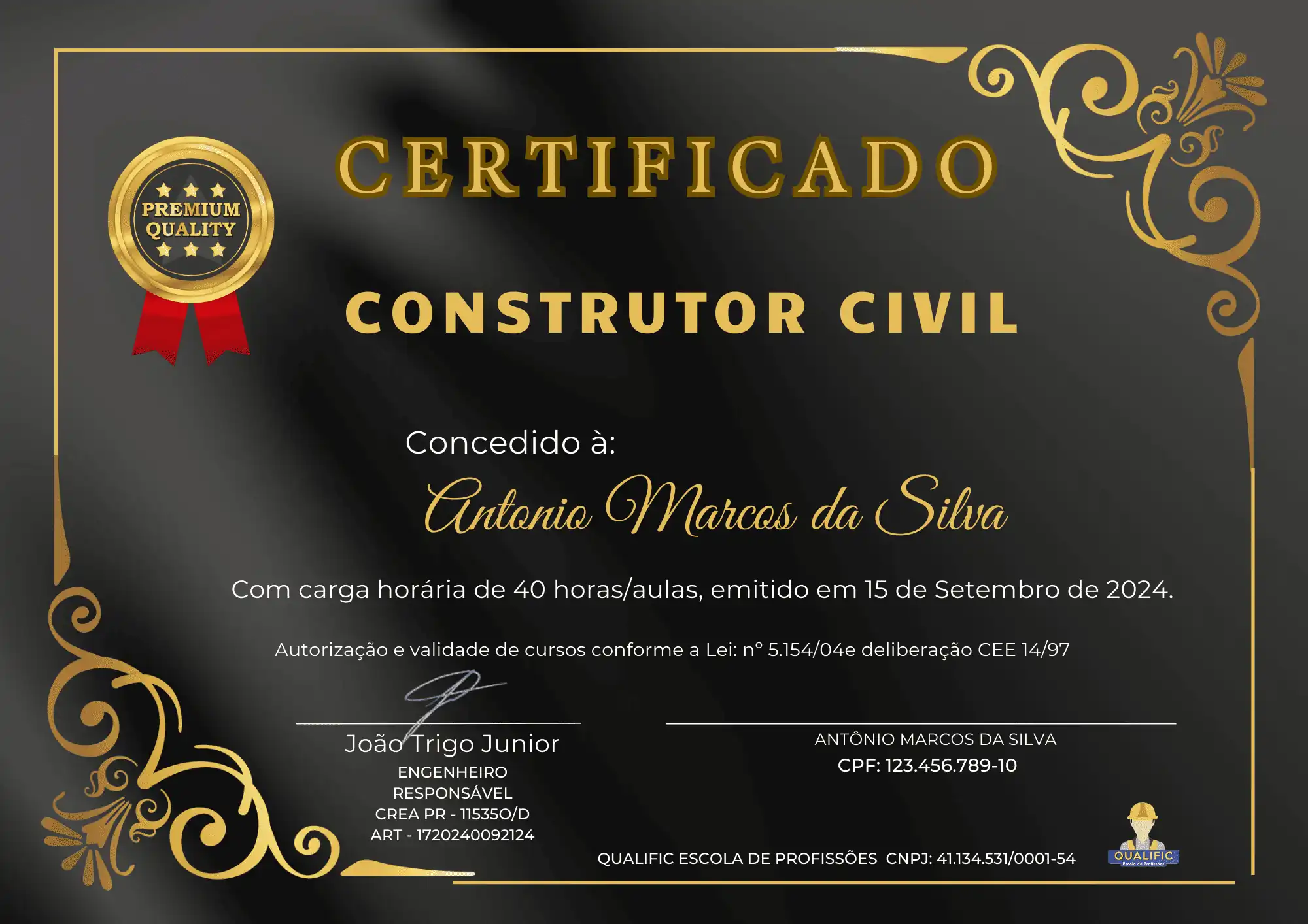 Certificado de Construtor Civil emitido pela Qualific